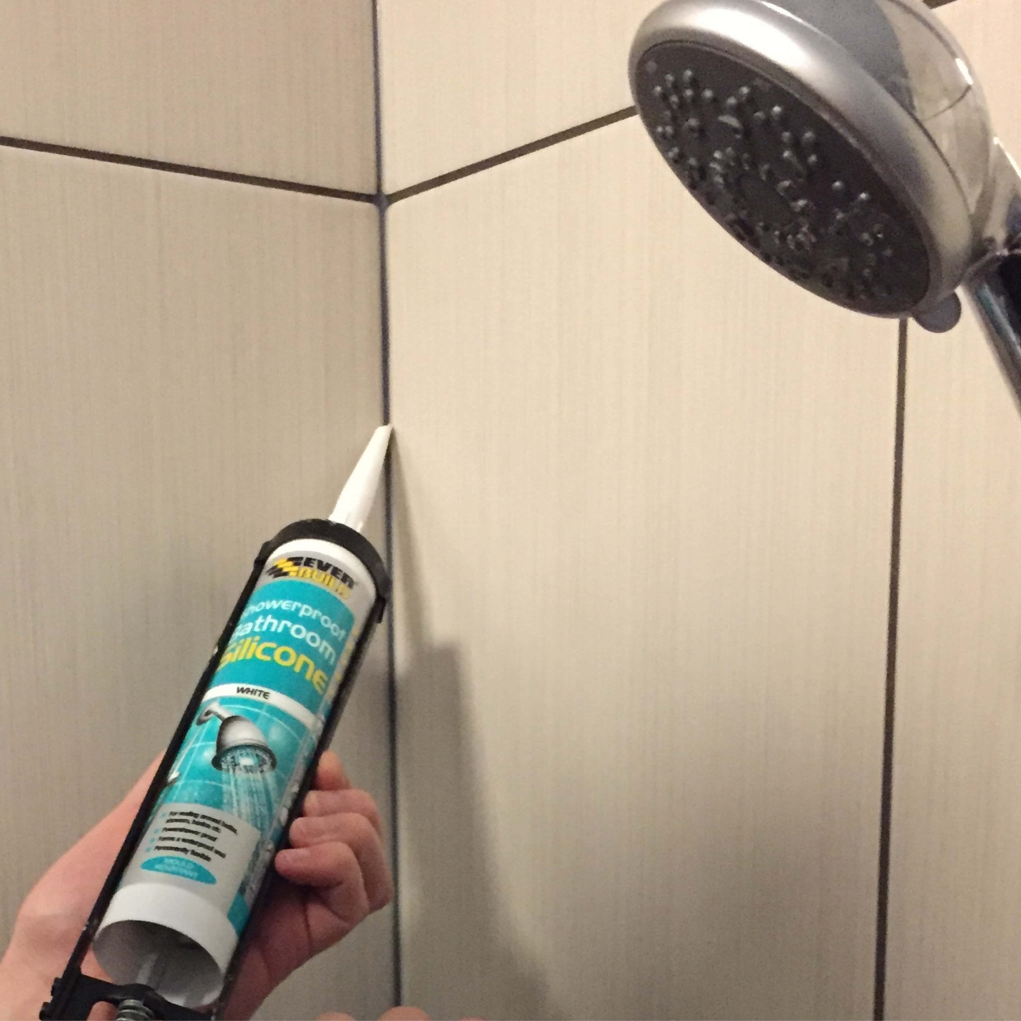 Everbuild shower proof bathroom silicone white tile junction controls pipes